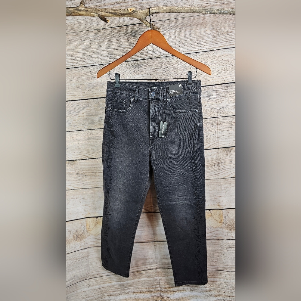 Express high waisted black denim with design